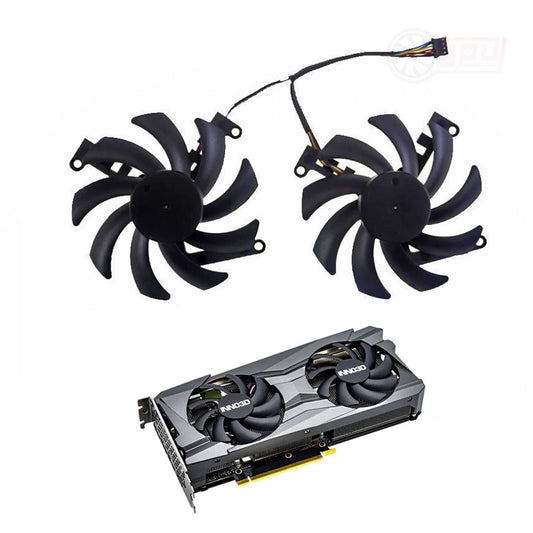 Inno3D GeForce RTX 3060 TWIN X2 OC GPU replacement fan set with dual black cooling fans designed for superior GPU cooling and silent operation.