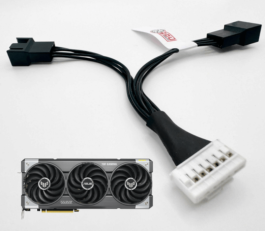 7 pin to dual 4 pin adapter cable for ASUS TUF RX 9070 XT OC graphics card deshroud modding with dual PWM fan outputs