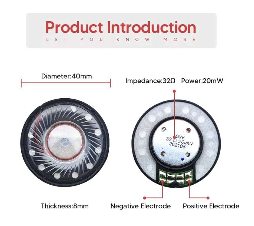 40mm Headphone Speaker Driver Replacement - 32ohm for Bose / Razer / Marshall / AKG - GPUCONNECT.COM