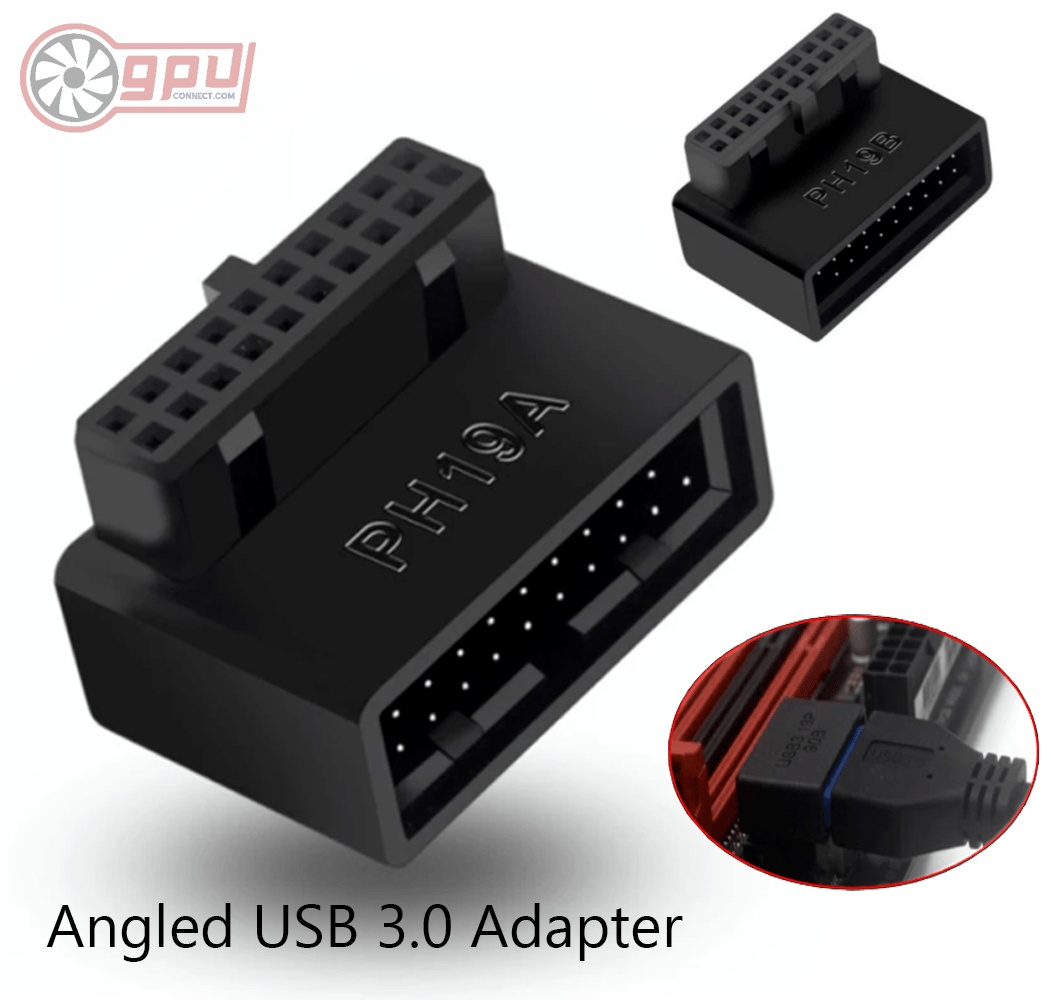 Angled USB 3.0 Internal Motherboard 19 Pin Adapter Motherboard Connector - GPUCONNECT.COM
