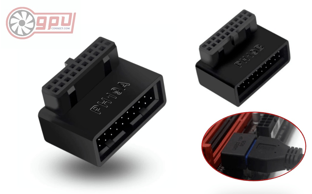 Angled USB 3.0 Internal Motherboard 19 Pin Adapter Motherboard Connector - GPUCONNECT.COM