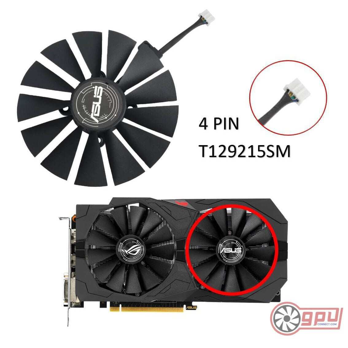 ASUS 95mm GTX 1050 Ti STRIX & RX 580 570 470 DUAL Replacement Fan Set (4-Pin) - GPUCONNECT.COM