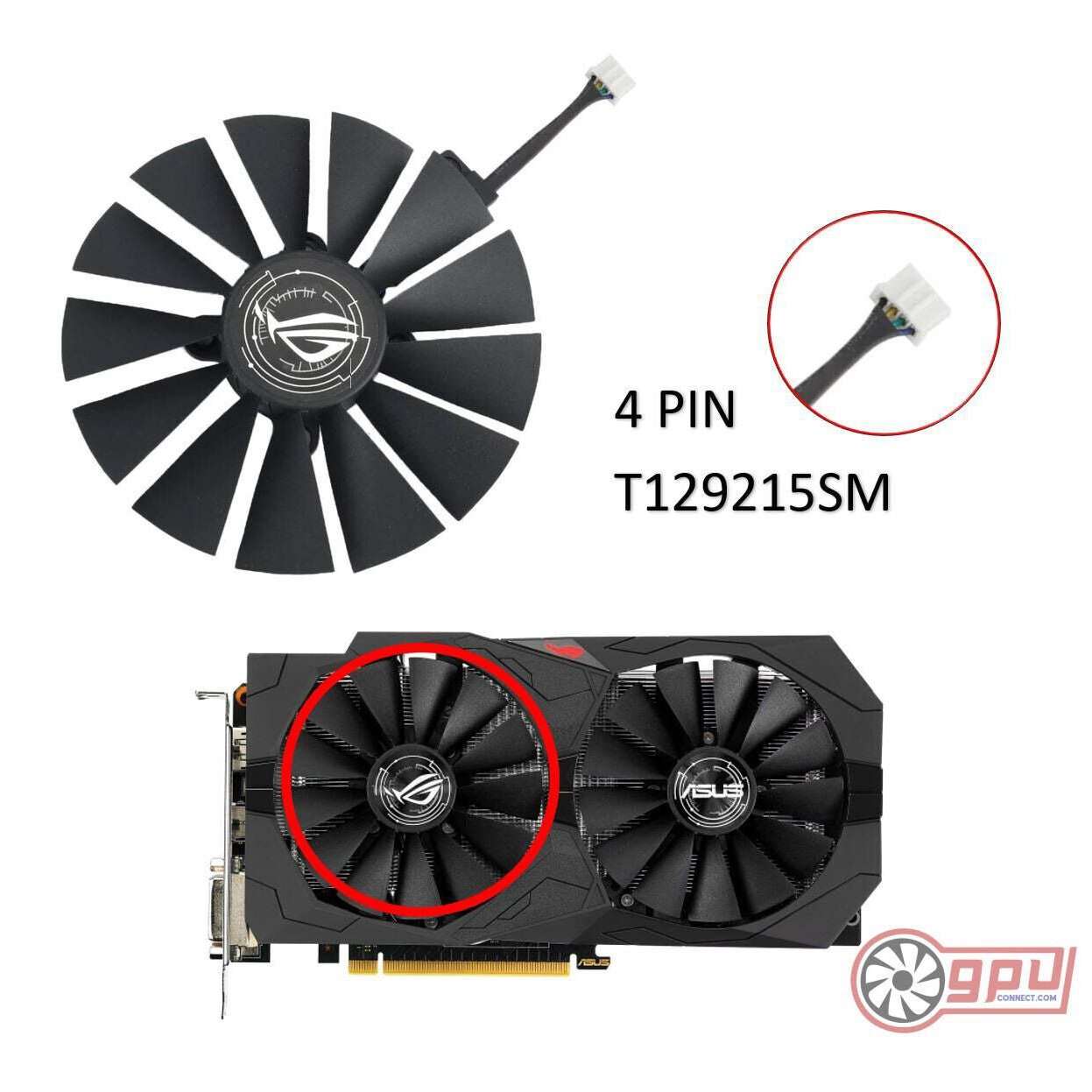 ASUS 95mm GTX 1050 Ti STRIX & RX 580 570 470 DUAL Replacement Fan Set (4-Pin) - GPUCONNECT.COM