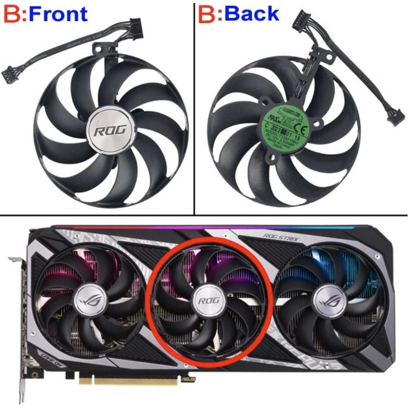 ASUS RTX ROG 3050 3060 STRIX Replacement Cooling Fan Set 88mm T129215BU (7 Pin) - GPUCONNECT.COM