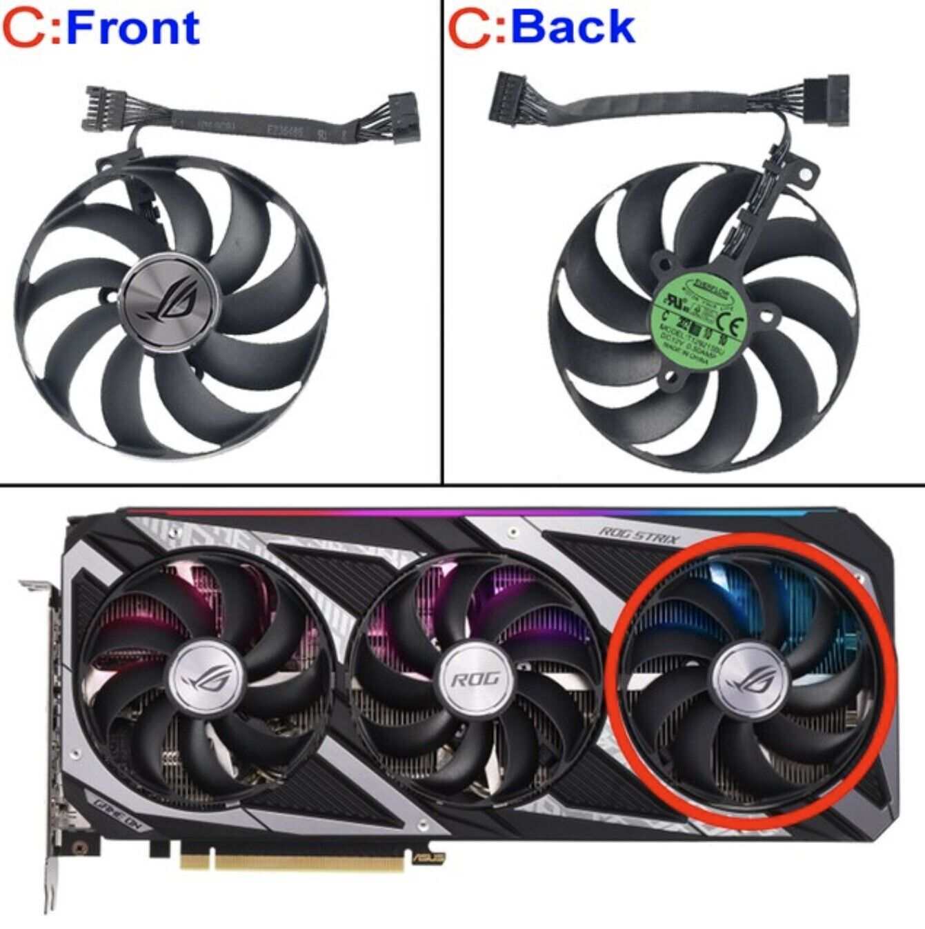 ASUS RTX ROG 3050 3060 STRIX Replacement Cooling Fan Set 88mm T129215BU (7 Pin) - GPUCONNECT.COM