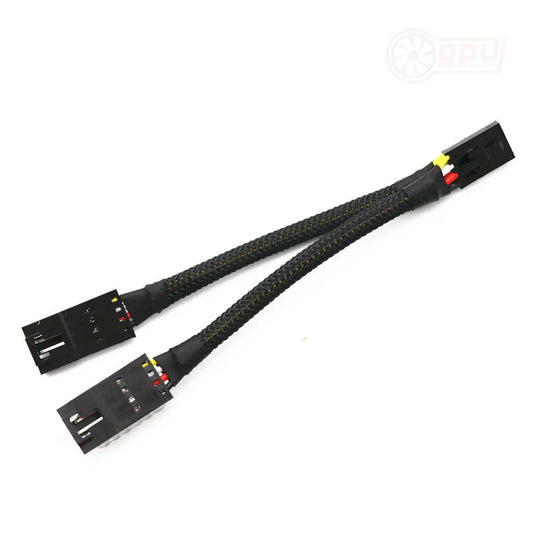 GPUCONNNECT RGB 4-Pin Fan Hub Splitter Adapter Cable for Corsair CORE, black braided design.