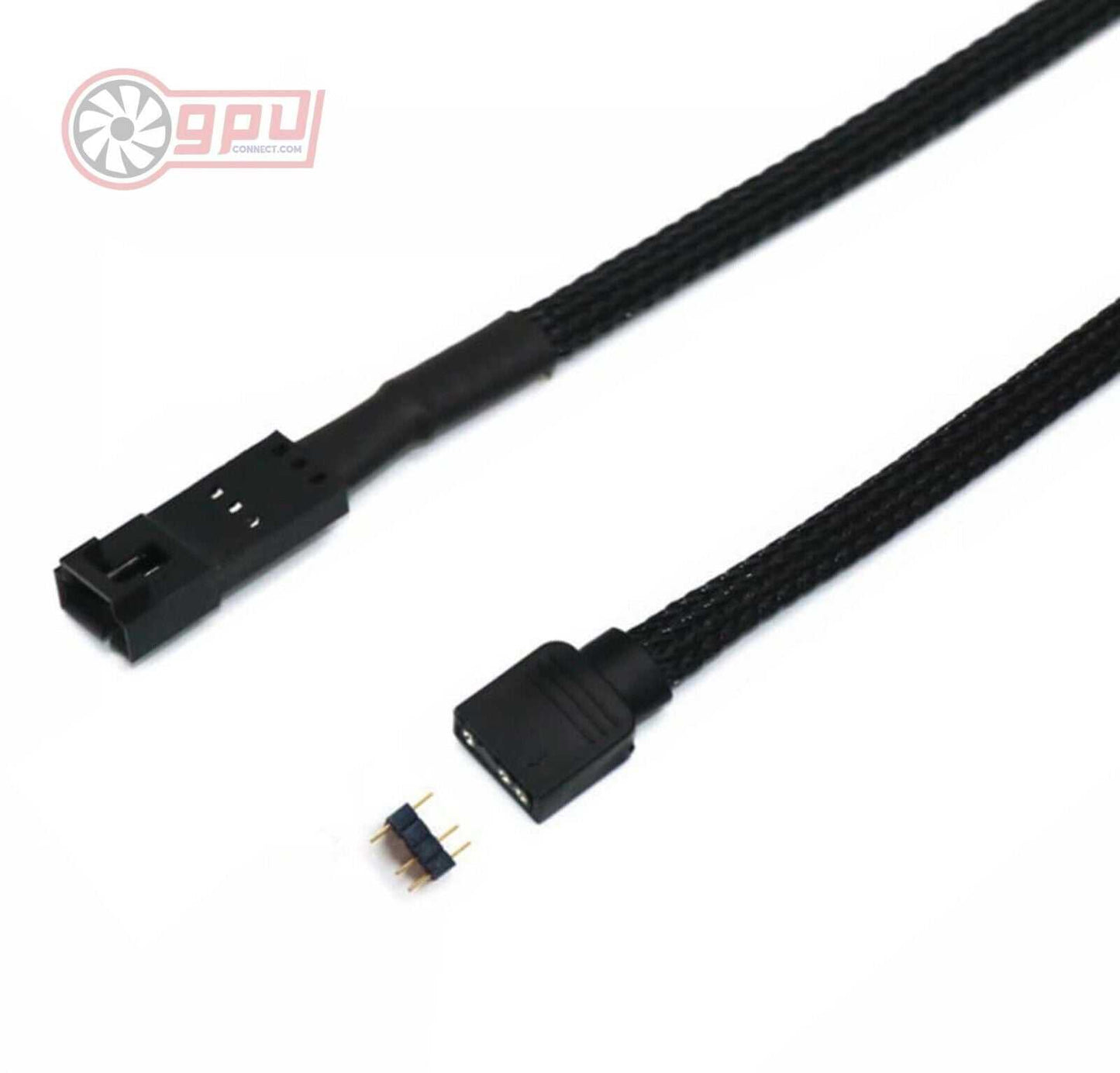 Corsair RGB Fan Extension 3 Pin 4 Pin Adapter LED Cable - 50cm Black Braided - GPUCONNECT.COM