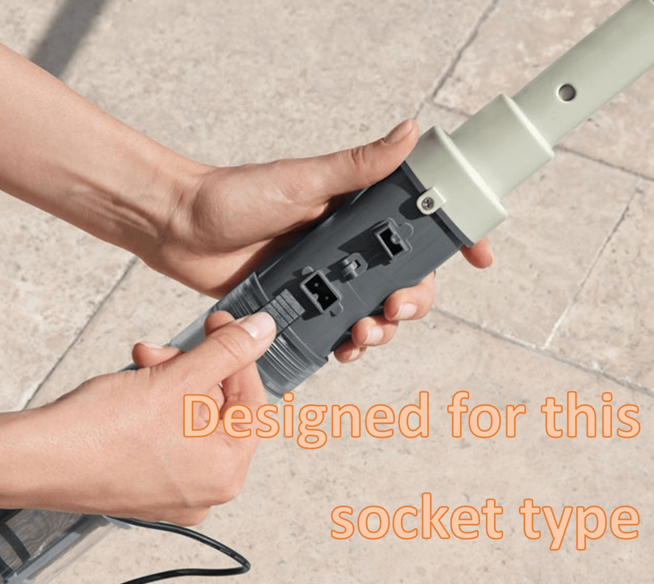 A person is using a Bestway vacuum cleaner designed for this socket type with the Pool Vacuum Charging USB Cable Replacement.