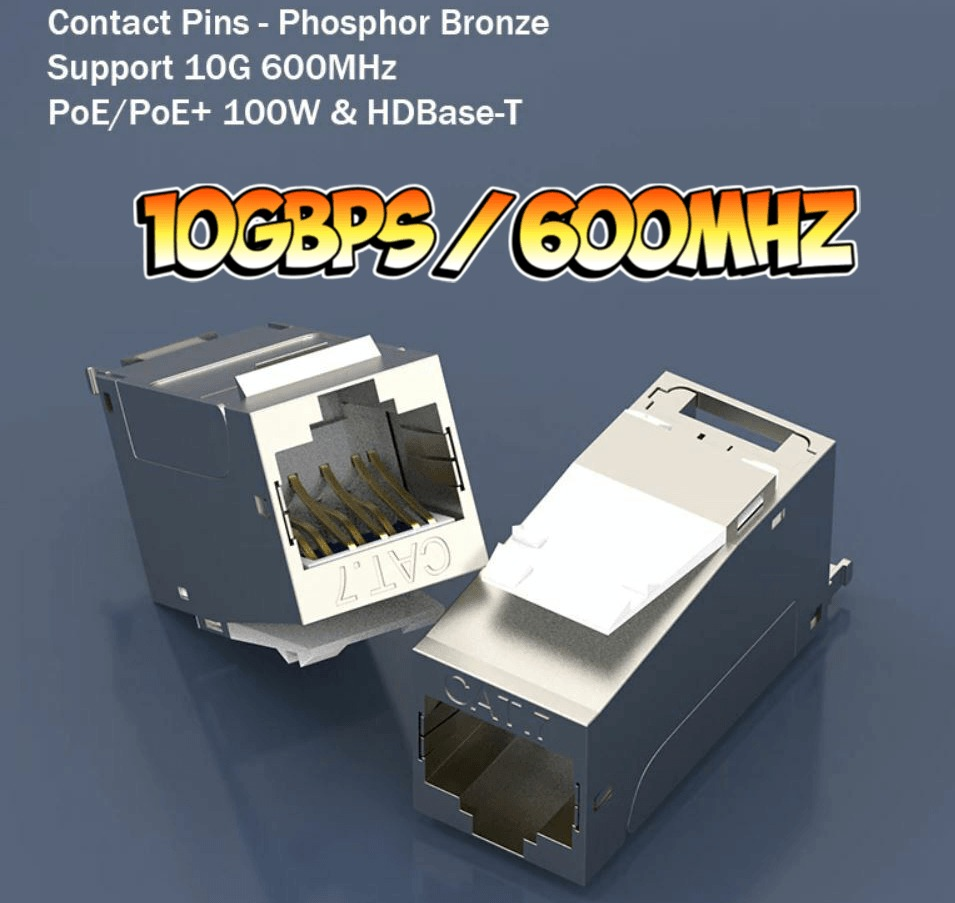 PREMIUM CAT 5E/6/6A/7 Keystone Shielded Module Network Jack 10GBps 600MHz - GPUCONNECT.COM