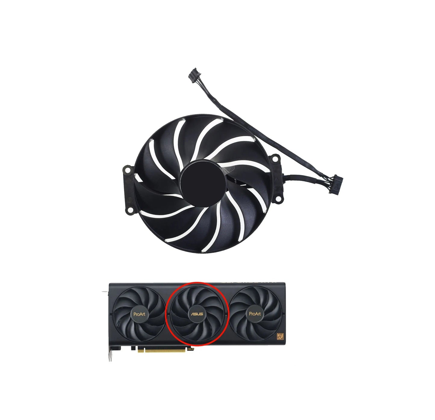 Asus RTX 4070 / 4060Ti / 4060 ProART GPU Fan Set (OEM) - 7-pin - GPUCONNECT.COM