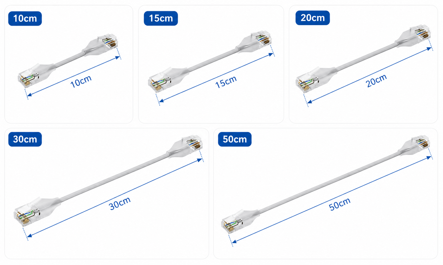 COMNEN CAT 6A Ethernet Lighting Transparent Flexible Patch Cable 10Gbps (24 Pack) - GPUCONNECT.COM
