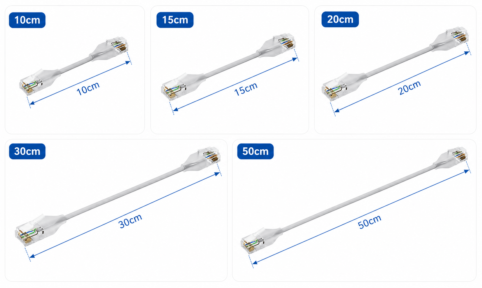 COMNEN CAT 6A Ethernet Lighting Transparent Flexible Patch Cable 10Gbps (24 Pack) - GPUCONNECT.COM
