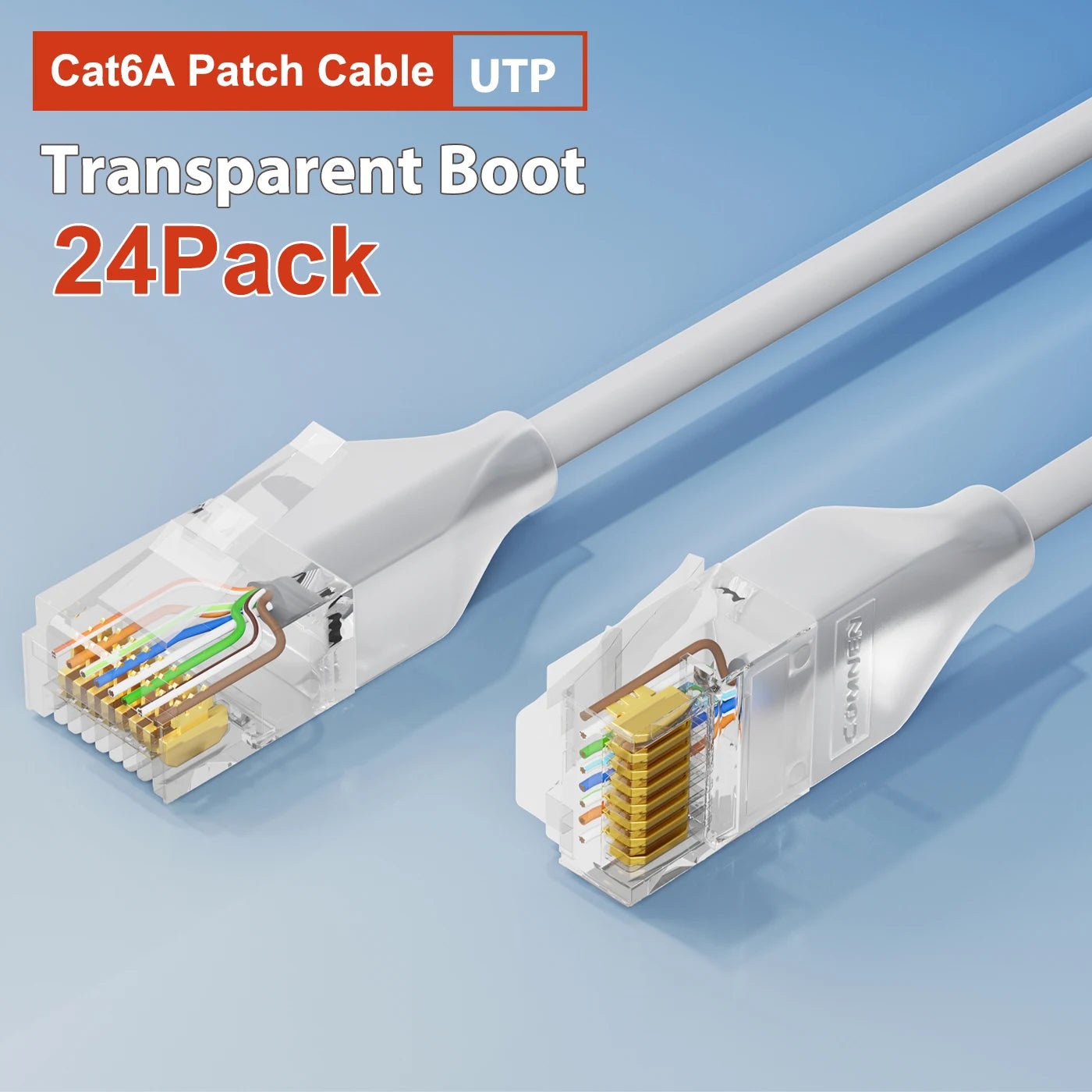 COMNEN CAT 6A Ethernet Lighting Transparent Flexible Patch Cable 10Gbps (24 Pack) - GPUCONNECT.COM