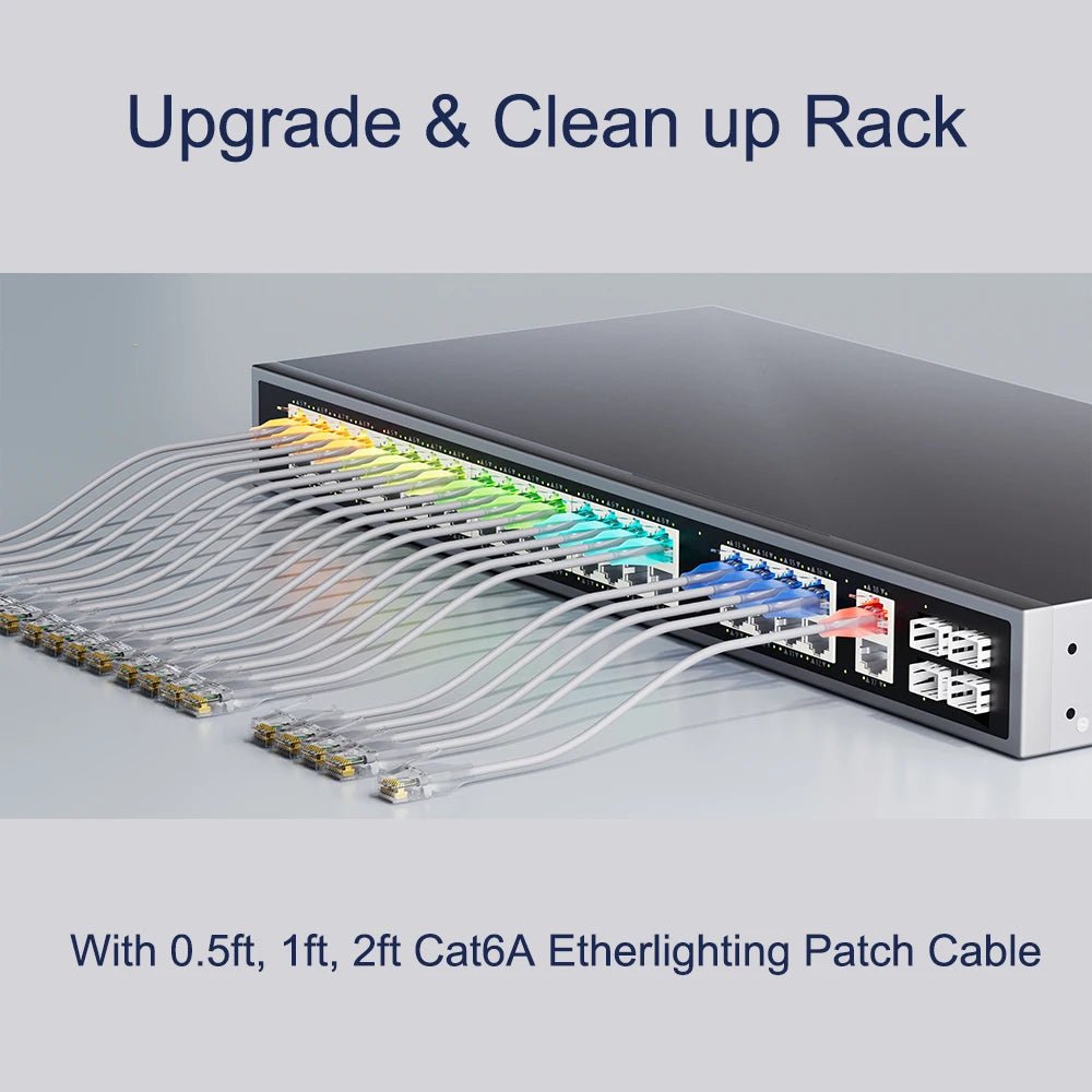 COMNEN CAT 6A Ethernet Lighting Transparent Flexible Patch Cable 10Gbps (24 Pack) - GPUCONNECT.COM