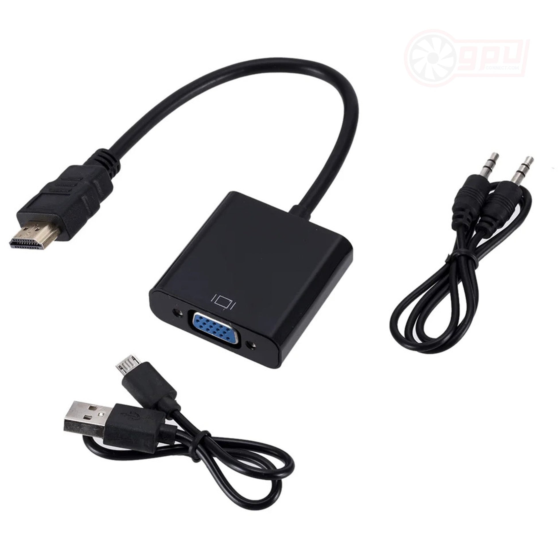 HDMI to VGA Adapter Cable V2 with Audio and Power Port - GPUCONNECT.COM