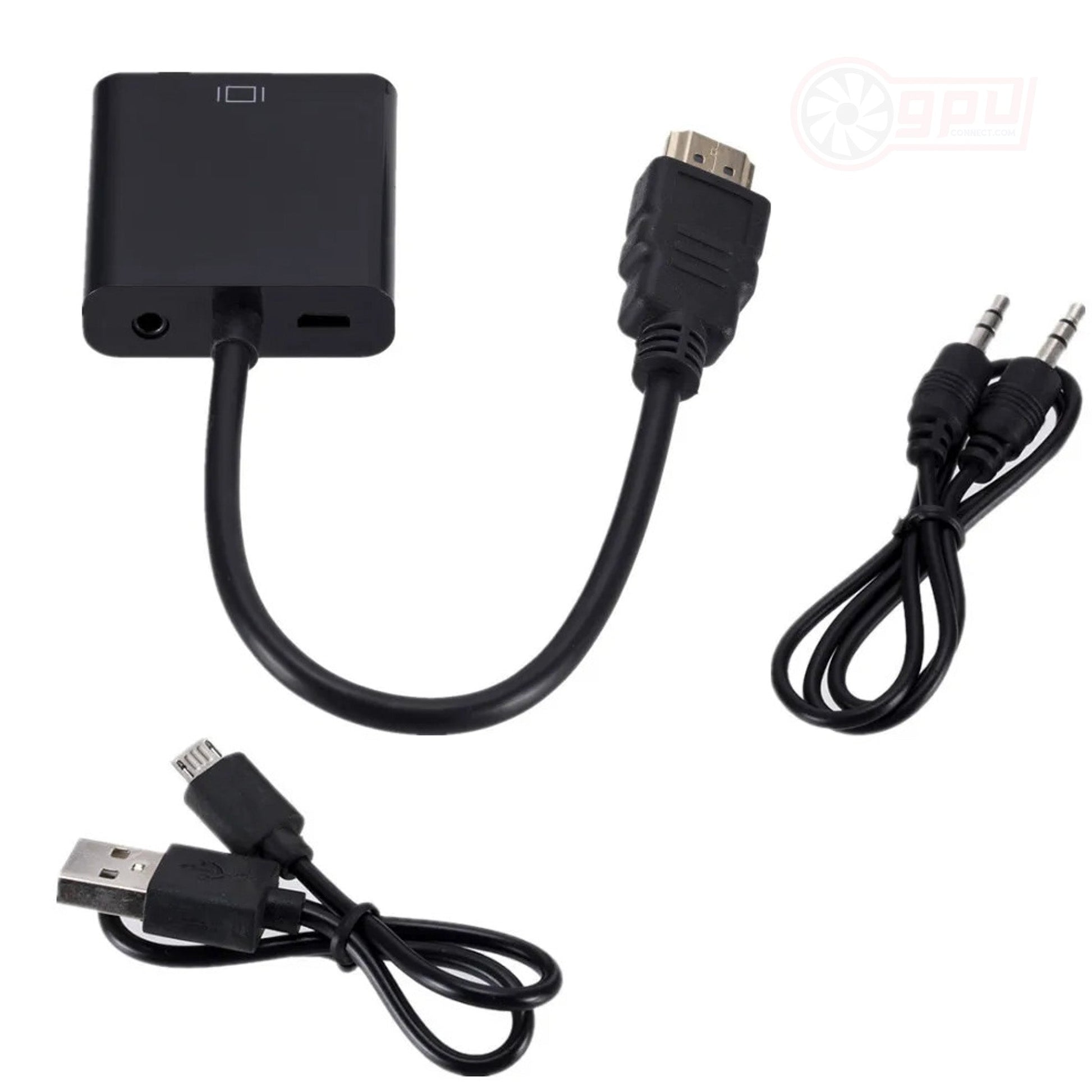 HDMI to VGA Adapter Cable V2 with Audio and Power Port - GPUCONNECT.COM