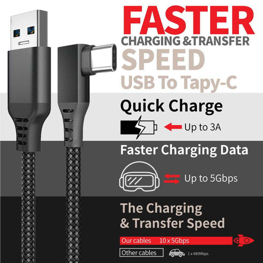 Oculus Link USBC/A Charging Cable - Angled - High Speed Data Transfer Cord USB 3.0 - GPUCONNECT.COM