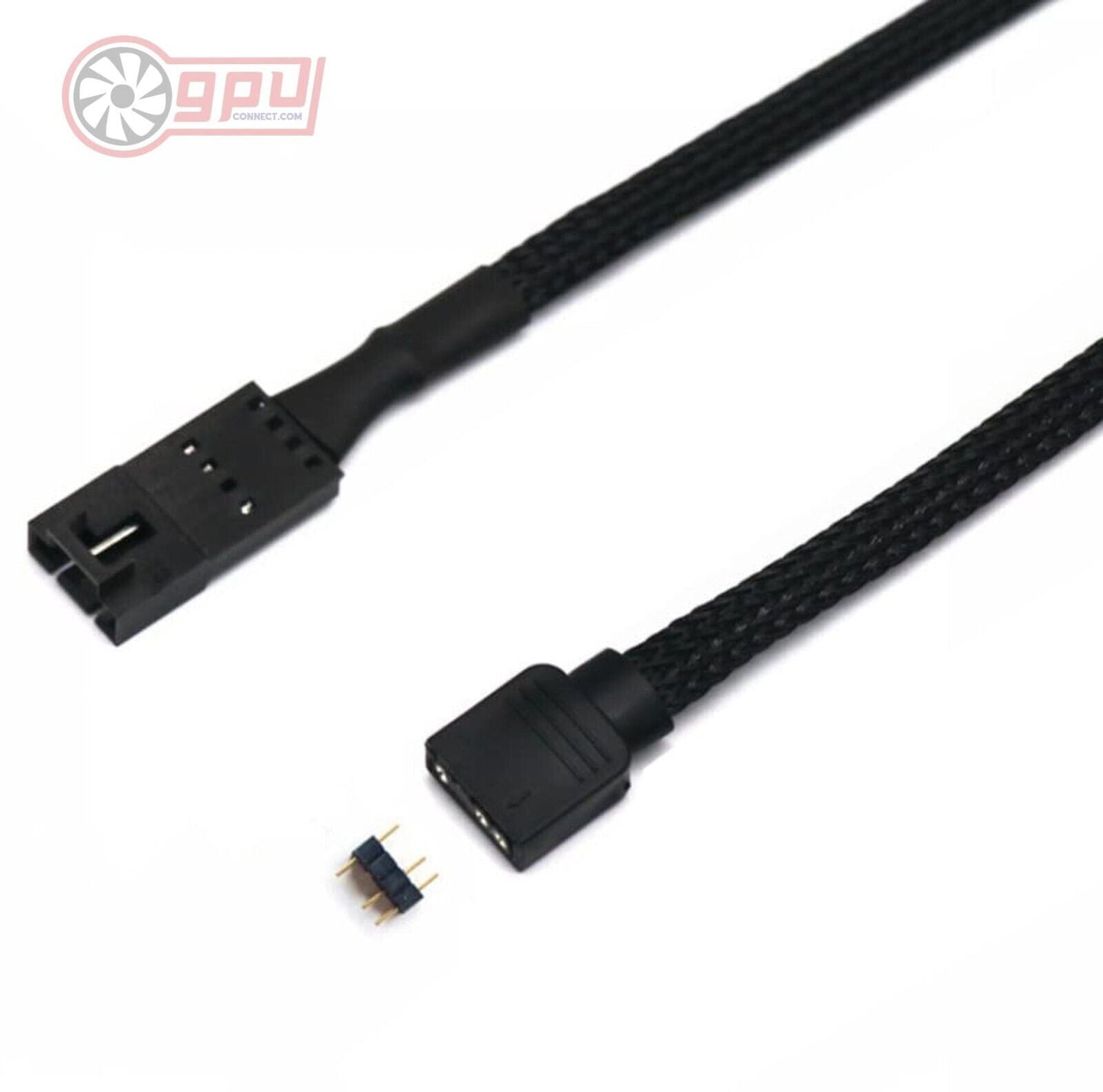Corsair RGB Fan Extension 3 Pin 4 Pin Adapter LED Cable - 50cm Black Braided - GPUCONNECT.COM