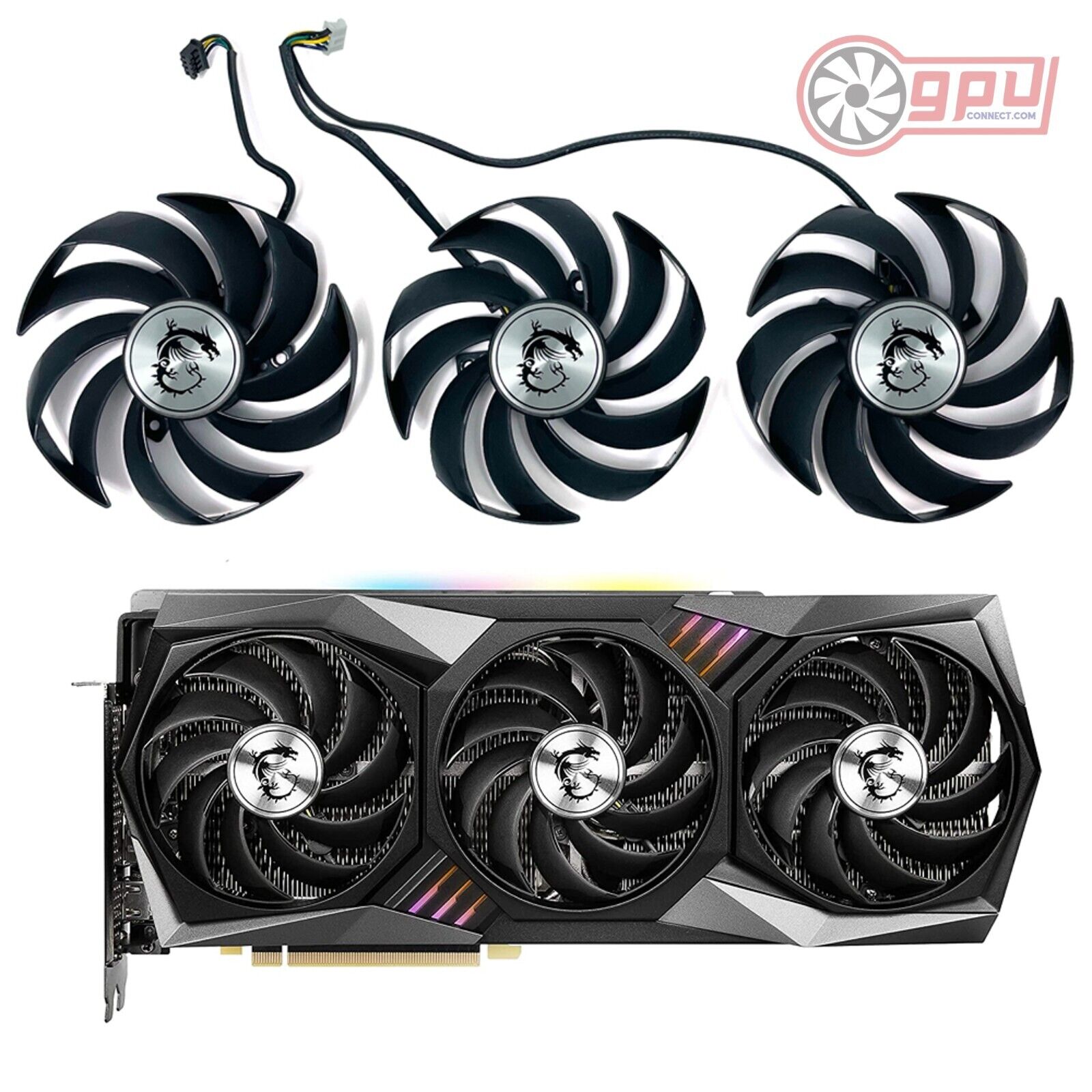 MSI RTX 3060 3070 3080 3090 Ti GAMING X TRIO - Replacement GPU Cooler Fan Set - GPUCONNECT.COM
