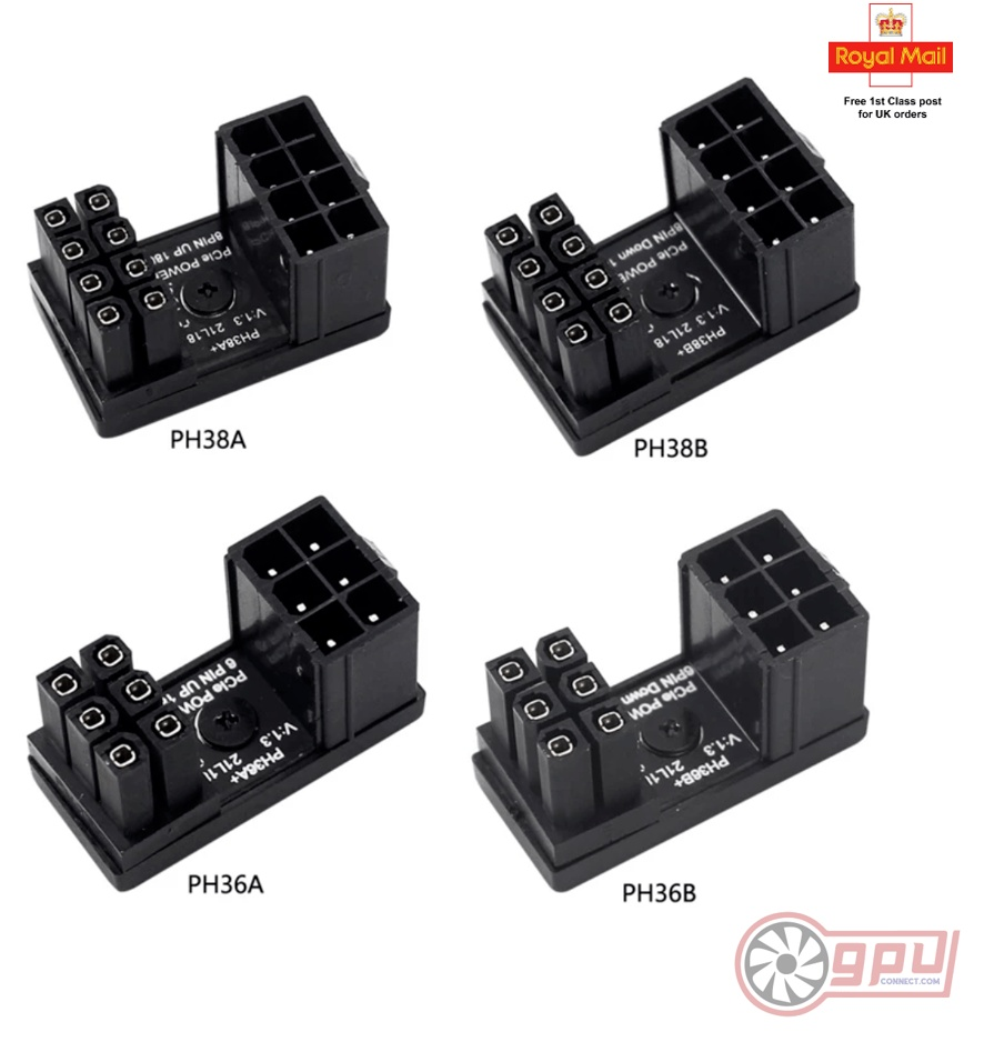 PCI-Express 6 and 8 Pin 180 Degree Angled Graphics Card Power Connector - GPUCONNECT.COM